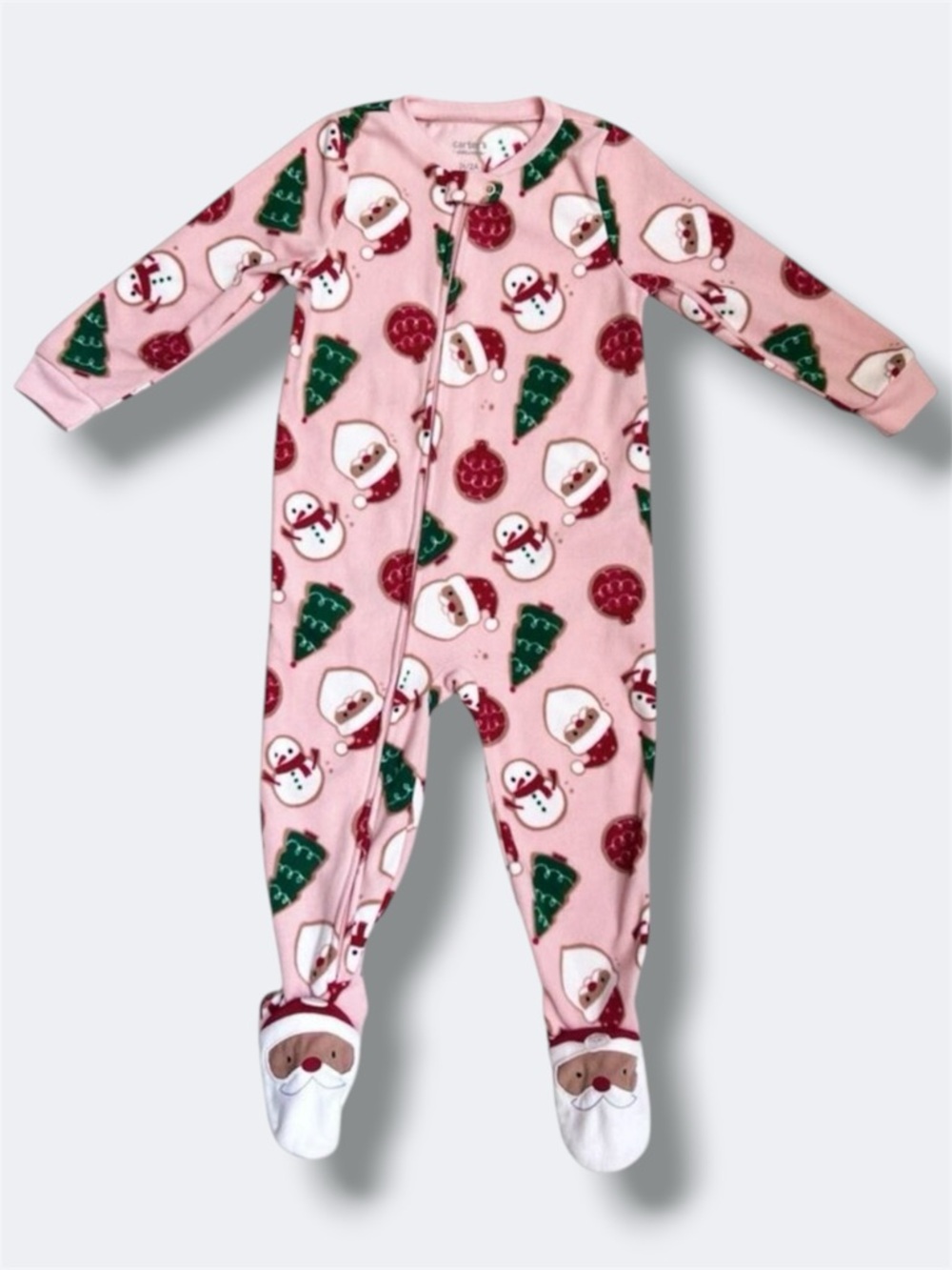 Carter’s Fleece Footie Pajamas Girls 2T Pink Christmas Santa Snowman Sleeper